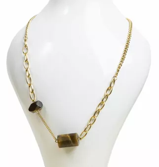 Colar de Aço Inoxidável Dourado Olho de Tigre A 48cm