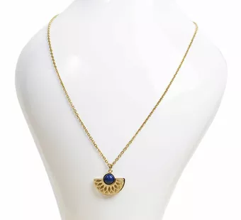 Colar em Aço Inoxidável Dourado com Pingente Asteca de Lápis-Lazúli AA 6mm