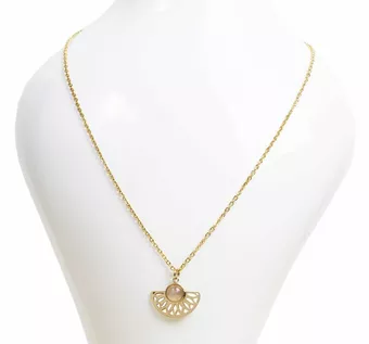 Colar de Aço Inoxidável Dourado Pingente Asteca Quartzo Rosa A 6 mm