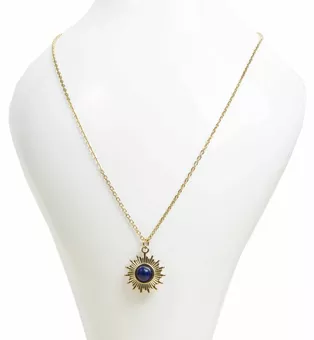 Colar de corrente de aço inoxidável Lapis Lazuli Sun Pendant A
