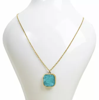 Colar em Aço Inoxidável com Pendente Quadrado Amazonite AA