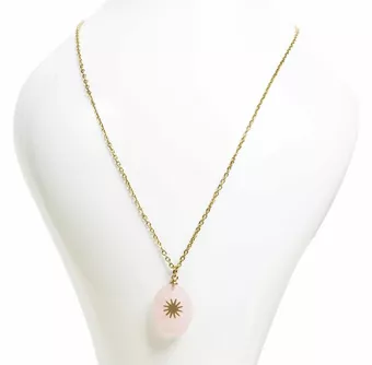 Colar de Aço Inoxidável Dourado com Pendente de Quartzo Rosa AA Facetado e Estrela