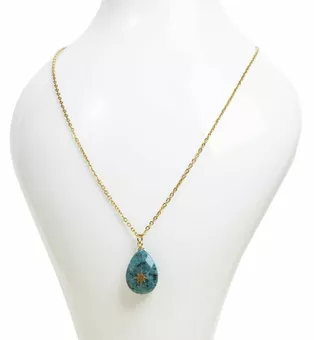 Colar de corrente de aço inoxidável dourado Pingente de turquesa natural africana em forma de estrela e facetada