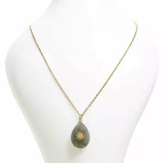 Colar de corrente de aço inoxidável com pendente Labradorite A facetada e sol