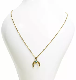 Colar de Corrente em Aço Inoxidável Dourado com Pendente Lua Turquenite A