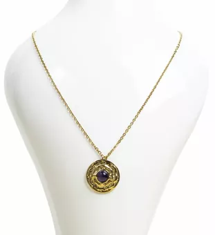 Colar em Aço Inoxidável Dourado com Pingente Redondo de Ametista A 18.6mm