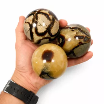 3 esferas de Septaria polidas, 1,340 kg