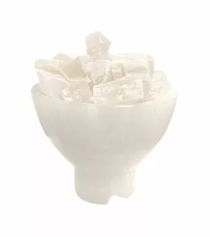 Lâmpada de selenita em forma de tigela com seixos de selenita, 16 cm, 2-3 kg