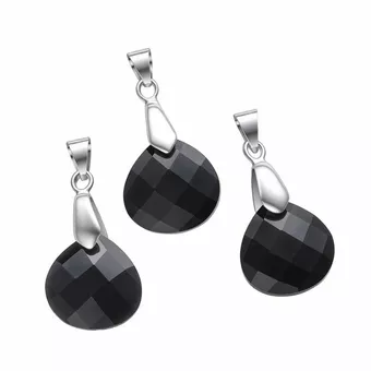 Conjunto de 3 pingentes facetados em obsidiana negra em formato de gota.
