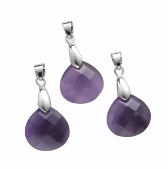 Conjunto de 3 pingentes planos facetados de ametista