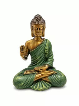 Estátua de Buda Abhaya Verde em Resina 13 cm