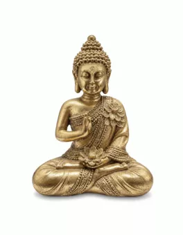 Estátua de Buda Abhaya Dourada em Resina 14 cm