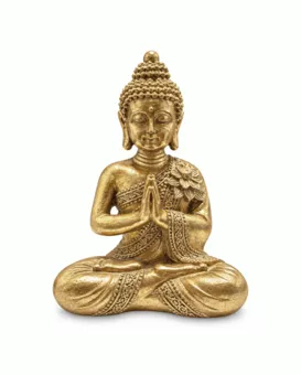 Estátua de Buda Namastê Dourada em Resina 14 cm