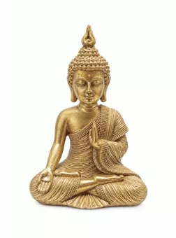Estátua de Buda Dourado Mudra do Ensinamento em Resina 15 cm