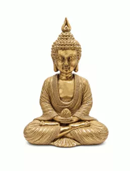 Estátua Buda Meditação Dourada em Resina 15 cm