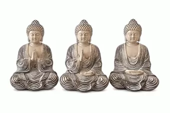 Conjunto de 3 Estátuas de Buda Meditação e Oração em Resina 10 cm