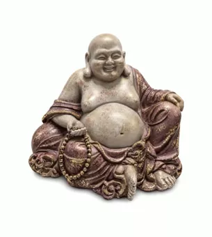 Estátua de Buda Risonho Roxa e Dourada em Resina 16 cm