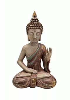 Estátua de Buda Vitarka Malva Patinada em Resina 31 cm