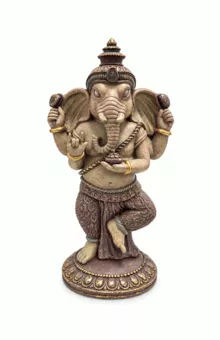 Estátua de Ganesha Dançante Roxa e Dourada em Resina 32 cm