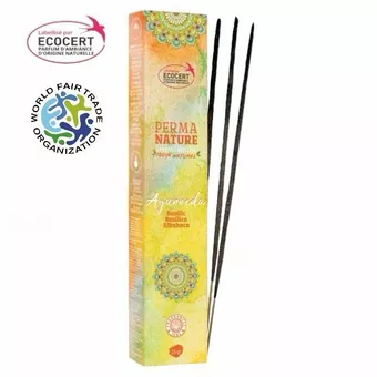 Perma Nature Ayurveda Manjericão Incenso Rótulo Ecocert-Fair Trade 15g