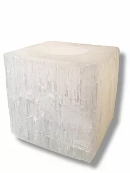 Vela em forma de cubo de selenita bruta, 7 cm, 0,7-1 kg