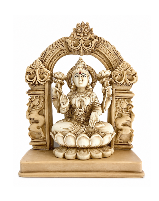 incenso em Estatueta em Resina Deusa Lakshmi Marfim e Dourada 13cm
