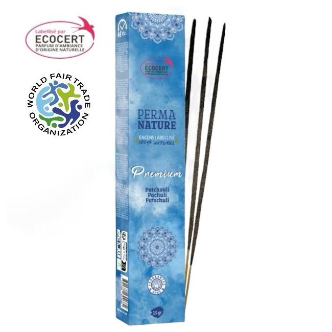 incenso em Patchouli Premium Perma Nature, certificado Ecocert Fair Trade, 15g