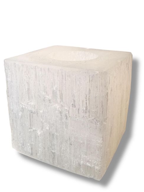 incenso em Vela em forma de cubo de selenita bruta, 7 cm, 0,7-1 kg