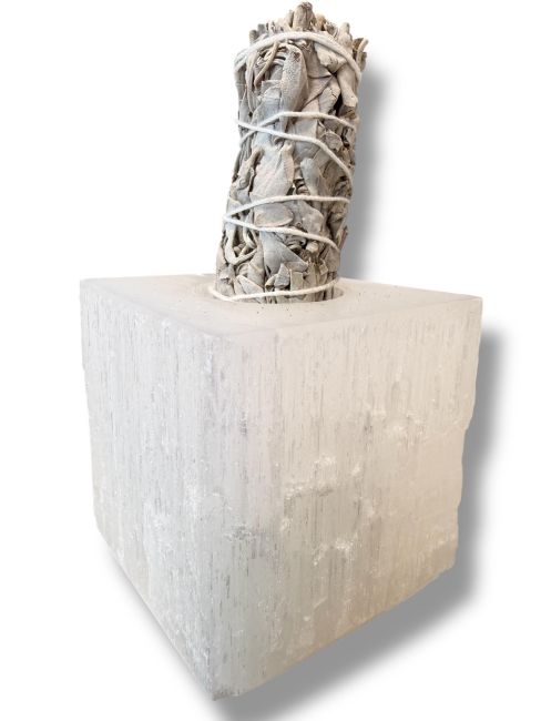 incenso em Vela em forma de cubo de selenita bruta, 7 cm, 0,7-1 kg|pt