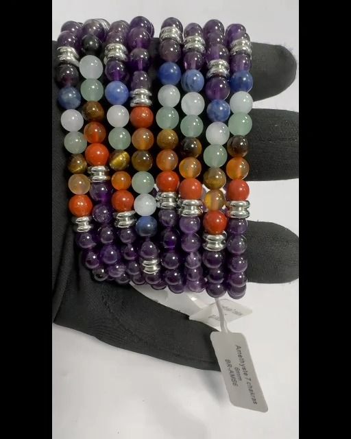Pulseira Ametista 7 chakras A perles 6mm
