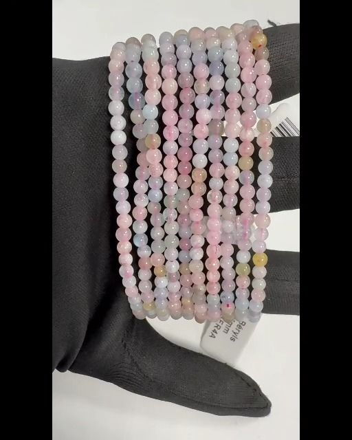 Pulseira de berilo, água-marinha e morganita com contas de 4 mm