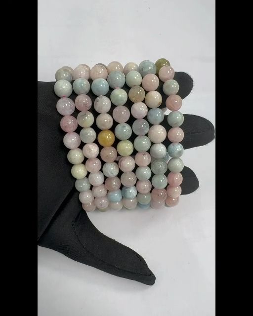 Pulseira de berilo, água-marinha e morganita com contas de 8-9 mm