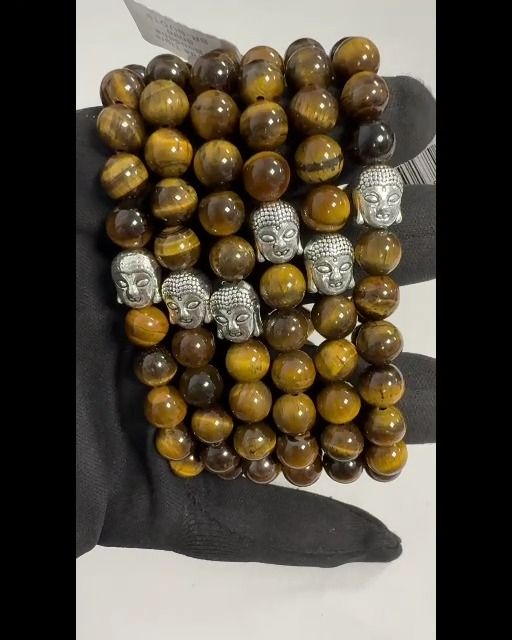 Pulseira olho de tigre e contas de Buda 8mm