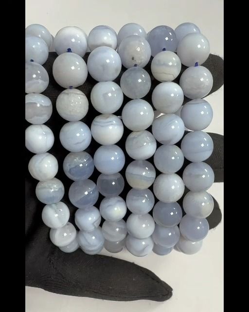 Pulseira de contas de calcedónia azul com nervuras de 10 mm