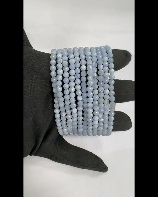 Pulseira de contas AA de calcedónia azul com nervuras 4,5 mm
