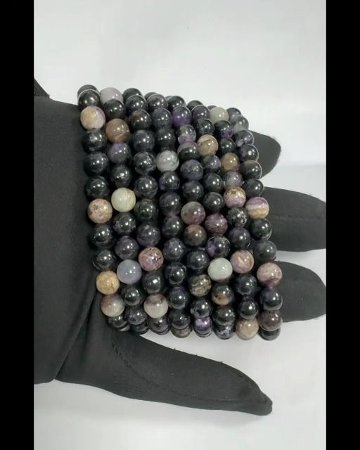 Pulseira Charoïte com pérolas 7-7,5 mm