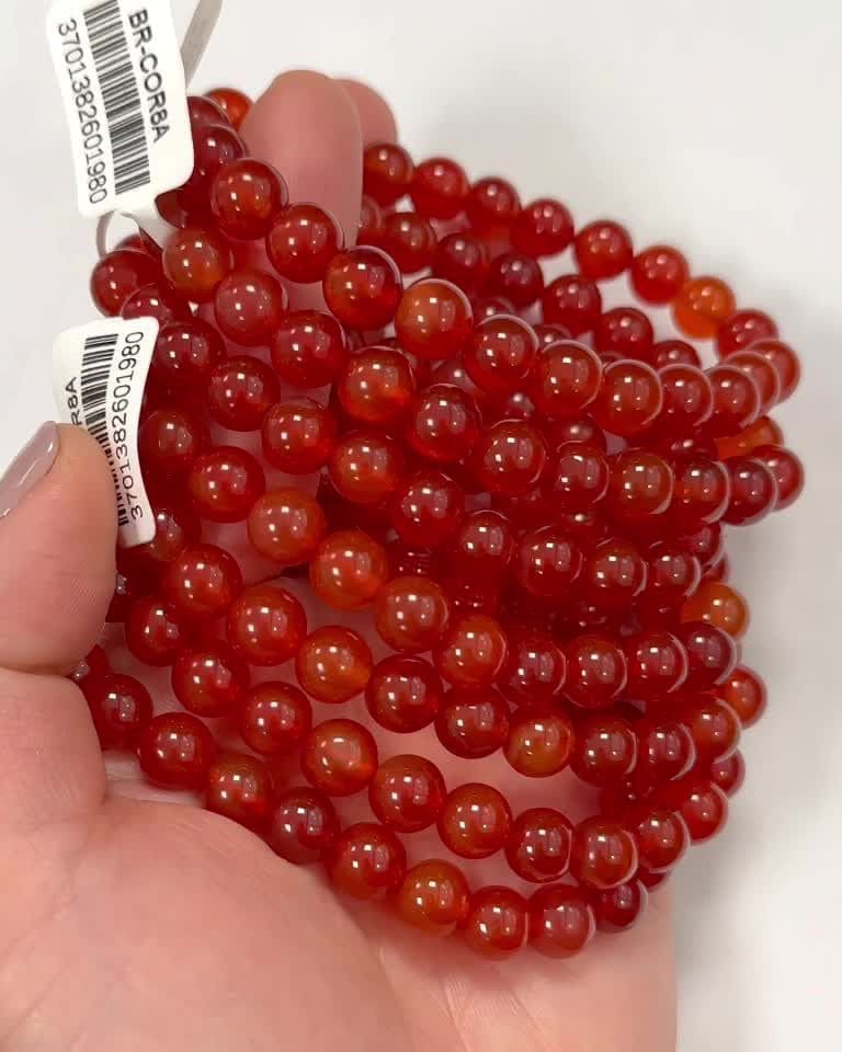 Pulseira com contas de 8 mm em cornalina vermelha