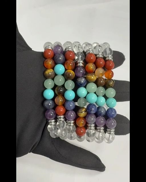 Pulseira de cristal de rocha com 7 chakras e contas de 8 mm