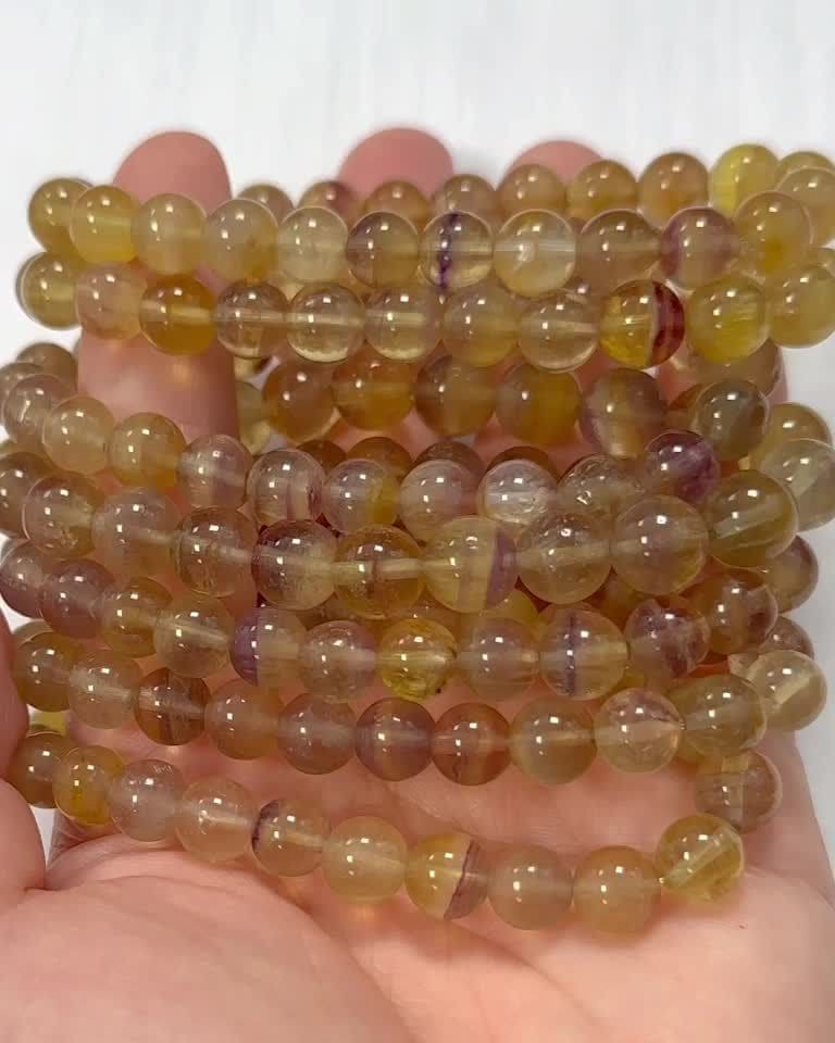 Pulseira de fluorite violeta amarela com contas A+ 7,5-8,5 mm