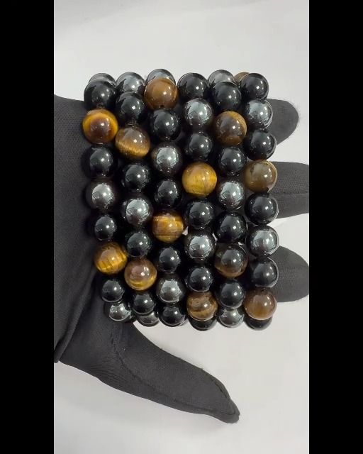 Pulseira de hematita olho de tigre com obsidiana negra, contas de 10 mm