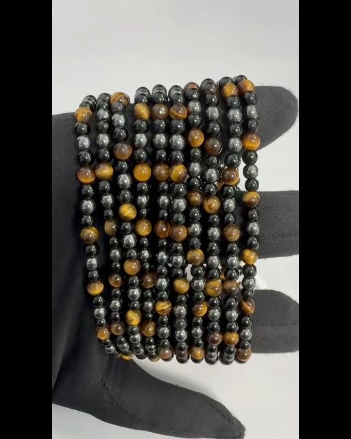 Pulseira de hematita olho de tigre com obsidiana negra, contas de 4 mm
