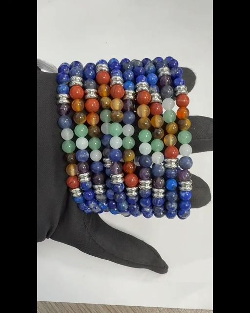 Pulseira de Lápis-Lazúli com 7 Chakras e contas de 6 mm