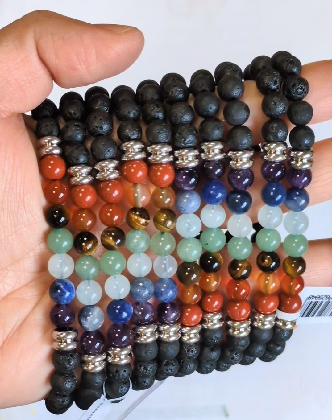 Pulseira de Pedra Vulcânica com 7 chakras, contas A+ de 6mm