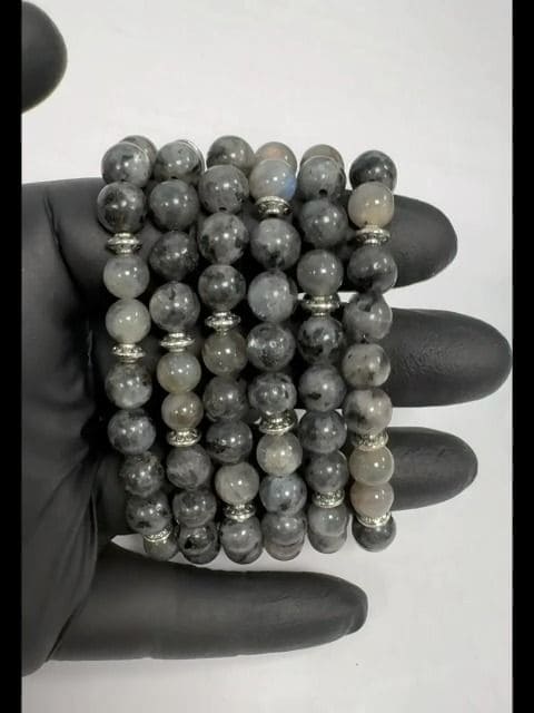 Labradorite Larvikite pulseira e Charms A contas 8mm
