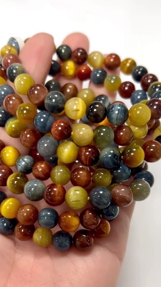 Pulseira olho de tigre multicolorida contas AAA 8mm