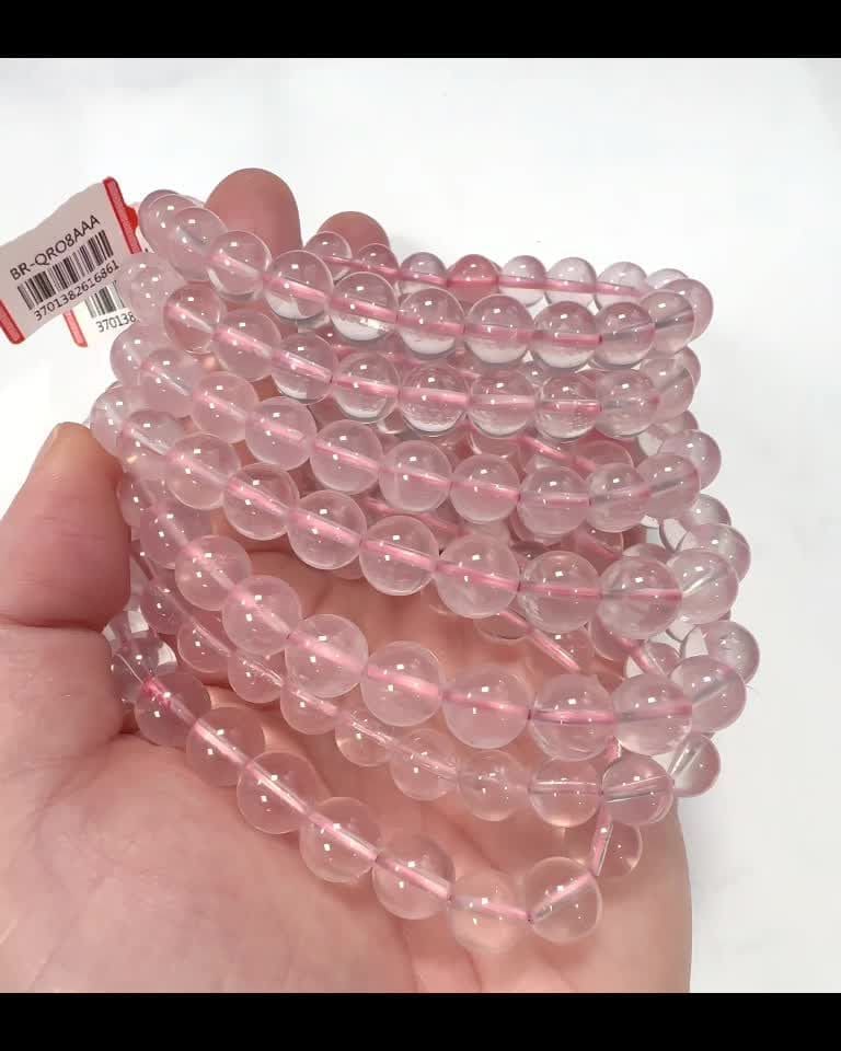 Pulseira de quartzo rosa contas AAA 8-9mm
