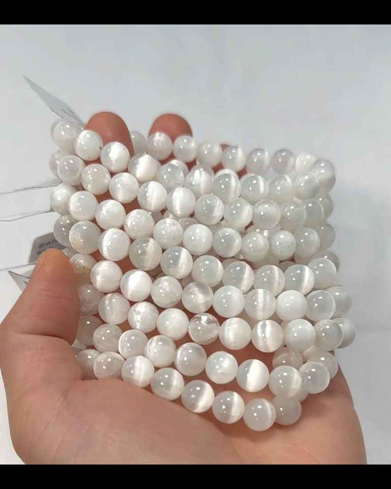 Pulseira de Selenita Olho de Gato AA contas de 8mm