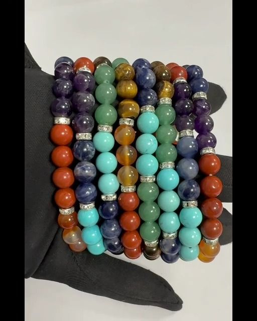 Pulseira 7 chakras e contas de strass 8mm