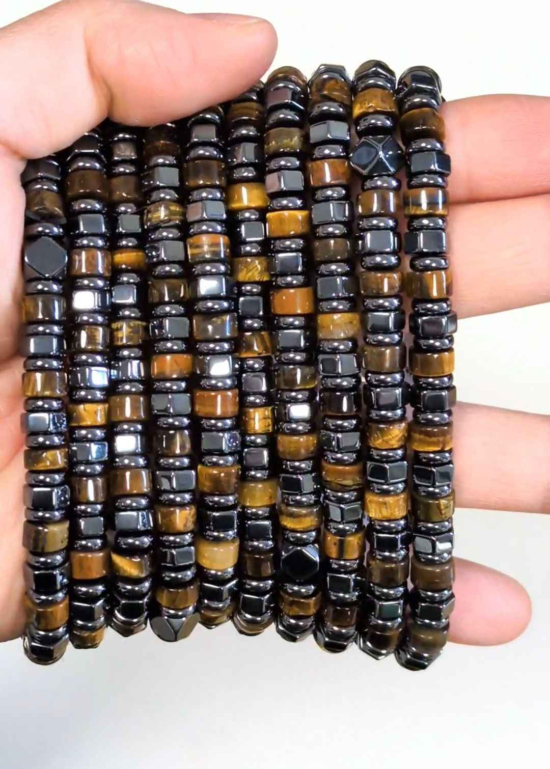 Pulseira Olho de Tigre, contas de Hematita A 6 x 3 mm