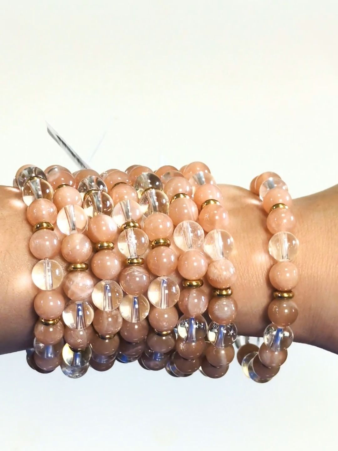 Pulseira de cristal de rocha, contas de pedra do sol de 8 mm